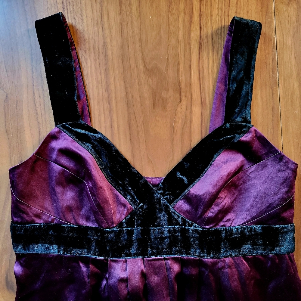 Banana Republic Purple Silk & Black Velvet Trim Party Cocktail Evening Dress 8P